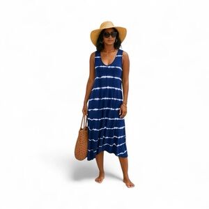 Design History Tie Dye MIDI Dress Blue & White Stripes